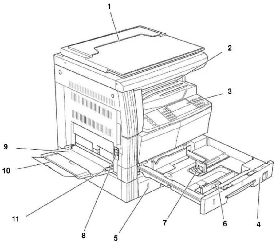 Technical diagram of a printer internal structure with numbered components for identification
