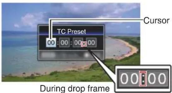 TC Preset 00:00:00:00 Cursor During drop frame
