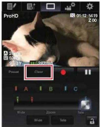 ProHD 01:12:5419 Z 00 A 26min B 50min STBY 282min Preset Clear A B C Wide Zoom Tele Wide Tele