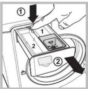 Diagram showing a hand inserting a device into a device with labeled parts and arrows indicating direction of movement.