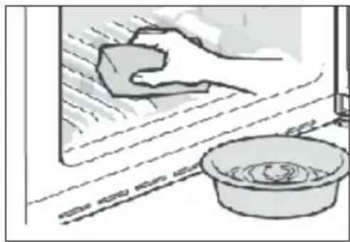 Illustration of a hand cleaning a window with a soap block and a basin (no text or symbols).