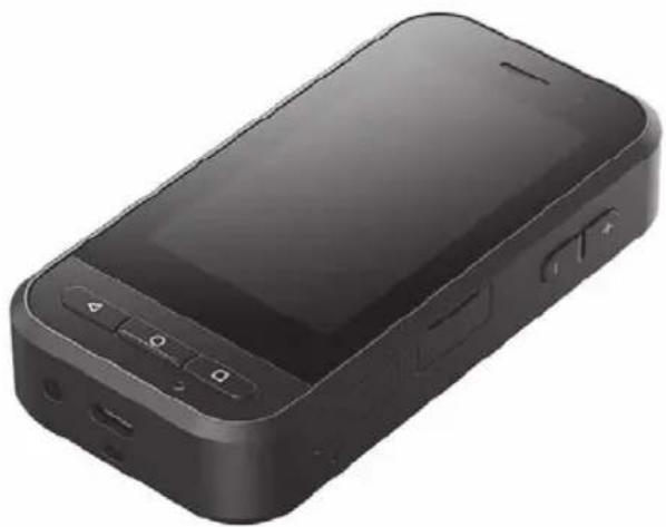 Black handheld electronic device with control buttons and display screen (no visible text or symbols)