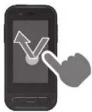 Illustration of a hand pointing at a smartphone displaying a V-shaped icon (no text or symbols)