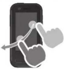 Illustration of a hand pointing at a smartphone screen with a curved arrow indicating motion (no text or symbols)
