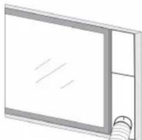 Simple line drawing of a window with a handle and frame (no text or symbols)