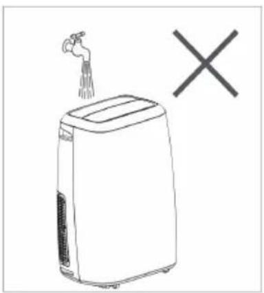 Line drawing of a portable air purifier with a faucet and a cross symbol (no text or labels)