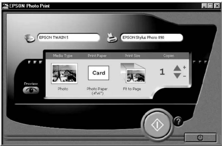 EPSON Photo Print. EPSON TWAIN 5. EPSON Stylus Photo 890. Media Type: Print Paper. Print Size: Photo Paper (4"x6"). Copies: 1. Fit to Page. Preview.