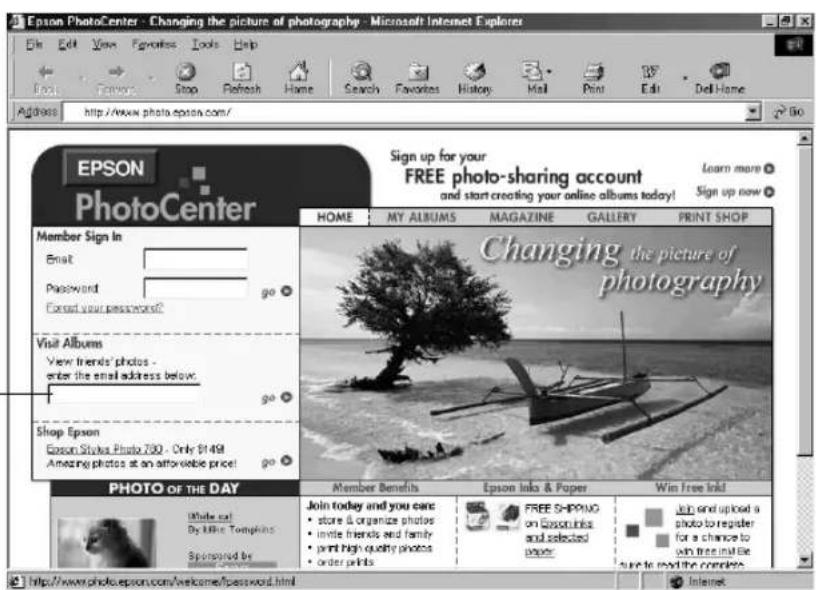 EPSON PhotoCenter - Changing the picture of photography - Microsoft Internet Explorer. Menu bar: File, Edit, View, Favorites, Tools, Help. Toolbar: Paste, Setting, Stop, Refresh, Home, Search, Favorites, History, Mail, Print, Edit, Def, Home. Address bar: http://www.photo.epson.com/. EPSON PhotoCent…