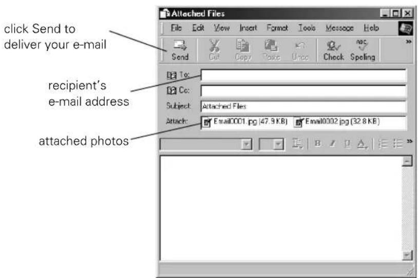 Click Send to deliver your e-mail. Recipient's e-mail address. Attached photos.