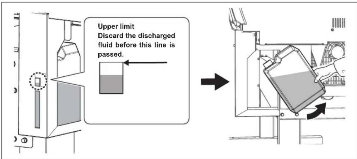 Upper limit Discard the discharged fluid before this line is passed.