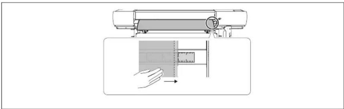 ROLAND Texart XT-640 - Adjust the position of the media while keeping an eye on the scale on the apron. - 1