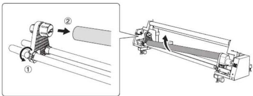 Technical diagram showing a mechanical assembly with labeled components and directional arrows indicating motion or movement.
