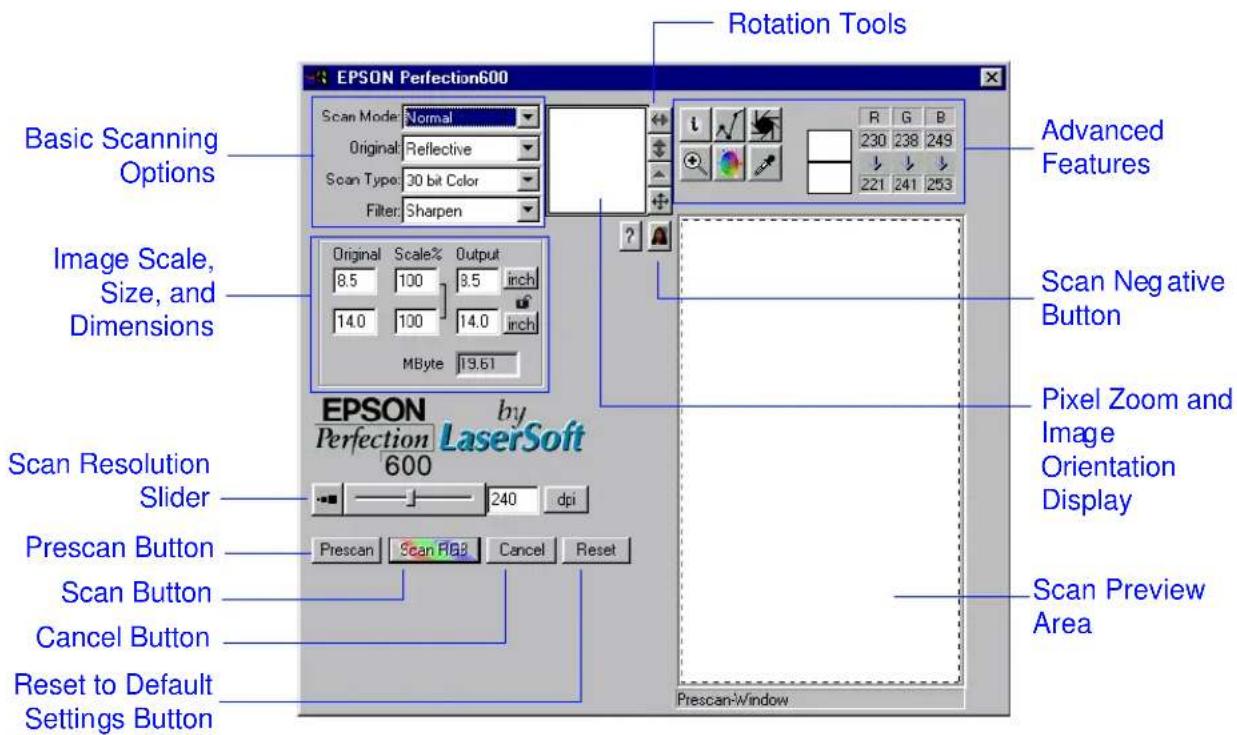 Rotation Tools EPSON Perfection600 Scan Model: Normal Original: Reflective Scan Type: 30 bit Color Filter: Sharpen Basic Scanning Options Image Scale, Size, and Dimensions Original Scale% Output 8.5 100 3.5 inch 14.0 100 14.0 inch MByte 19.61 Scan Negative Button EPSON by LaserSoft Perfection 600 Sc…