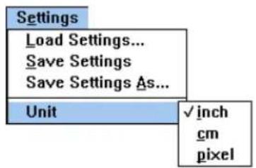 Settings Load Settings... Save Settings Save Settings As... Unit √inch cm pixel