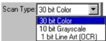 Scan Type: 30 bit Color 30 bit Color 10 bit Grayscale 1 bit Line Art (OCR)