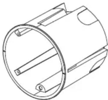 Technical line drawing of a cylindrical mechanical component with internal ribs and mounting holes (no text or symbols)