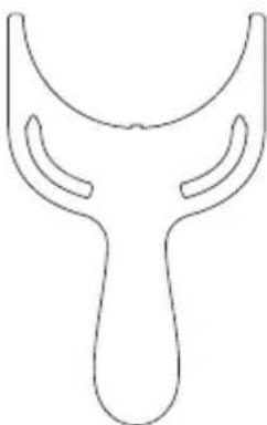 Simple line drawing of a symmetrical abstract shape resembling a stylized face or mask (no text or symbols)