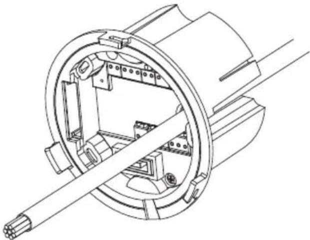 Technical line drawing of a mechanical assembly with internal components and a shaft (no text or symbols)