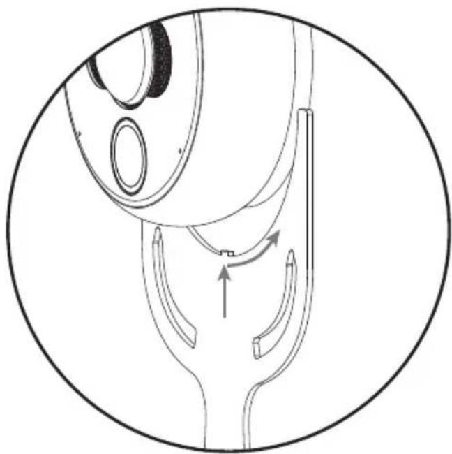 Diagram of a medical device with internal tubing and directional arrows indicating movement or force (no text or labels)