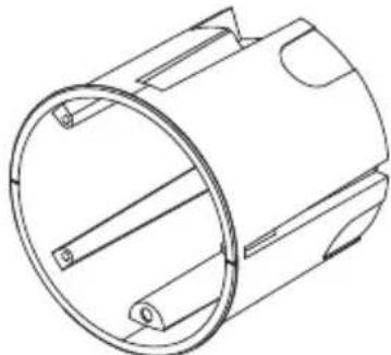 Technical line drawing of a cylindrical mechanical component with internal ribs and mounting holes (no text or symbols)