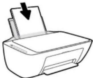 Line drawing of a printer with a paper feeding into it, showing a downward arrow (no text or symbols)