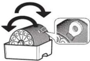 Diagram illustrating a mechanical or electrical component with directional arrows and a magnified inset showing internal structure.