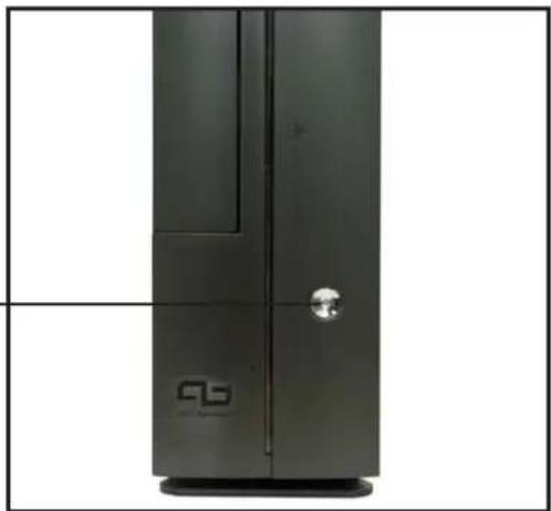 Exterior view of a modern stainless steel double door with a circular button and logo (no visible text or symbols)