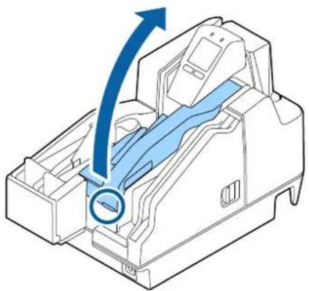 Diagram of a mechanical device interior with blue arrows indicating flow or movement, no text or symbols present