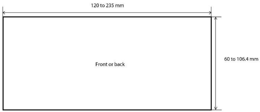 120 to 235 mm. Front or back. 60 to 106.4 mm.