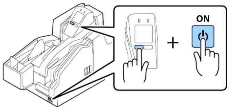 Diagram showing a printer's internal structure with a digital display and ON button, illustrating the process of adding or adjusting the device.