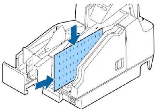 Technical diagram of a vehicle interior showing internal components and airflow direction (no text or labels).