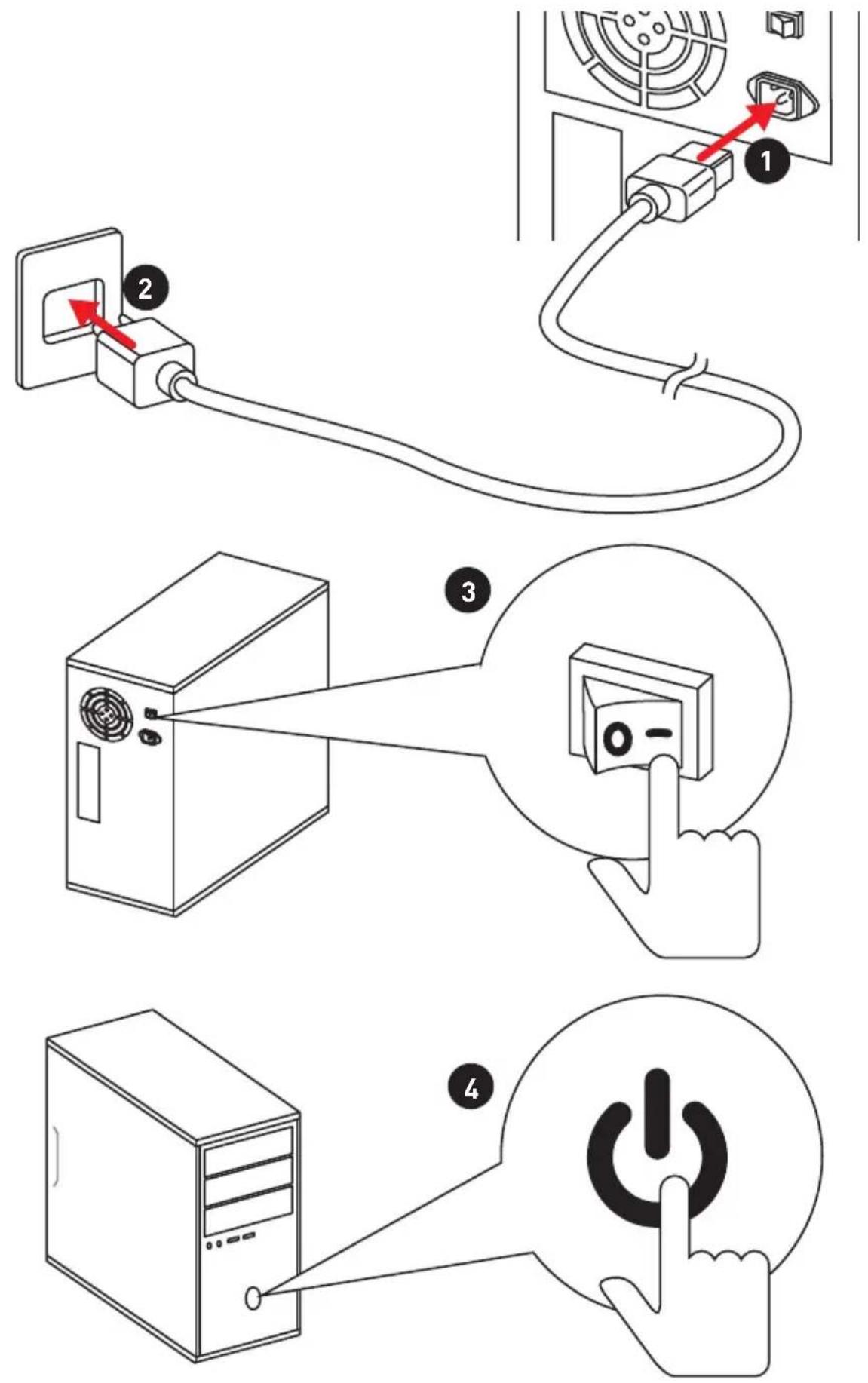 Diagram illustrating a power connection setup with labeled components including server, switch, and power button.