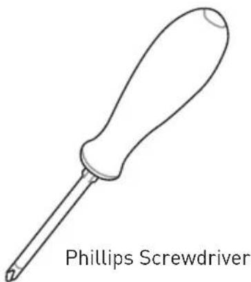 Line drawing of a Phillips screwdriver with no text or symbols on the tool itself
