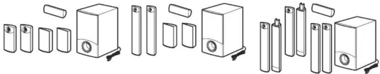 Line drawings of various household appliances including speakers and batteries (no text or labels)