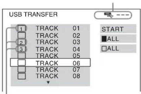 USB TRANSFER 1 TRACK 01 2 TRACK 02 3 TRACK 03 4 TRACK 04 5 TRACK 05 6 TRACK 06 7 TRACK 07 8 TRACK 08 START ALL ALL