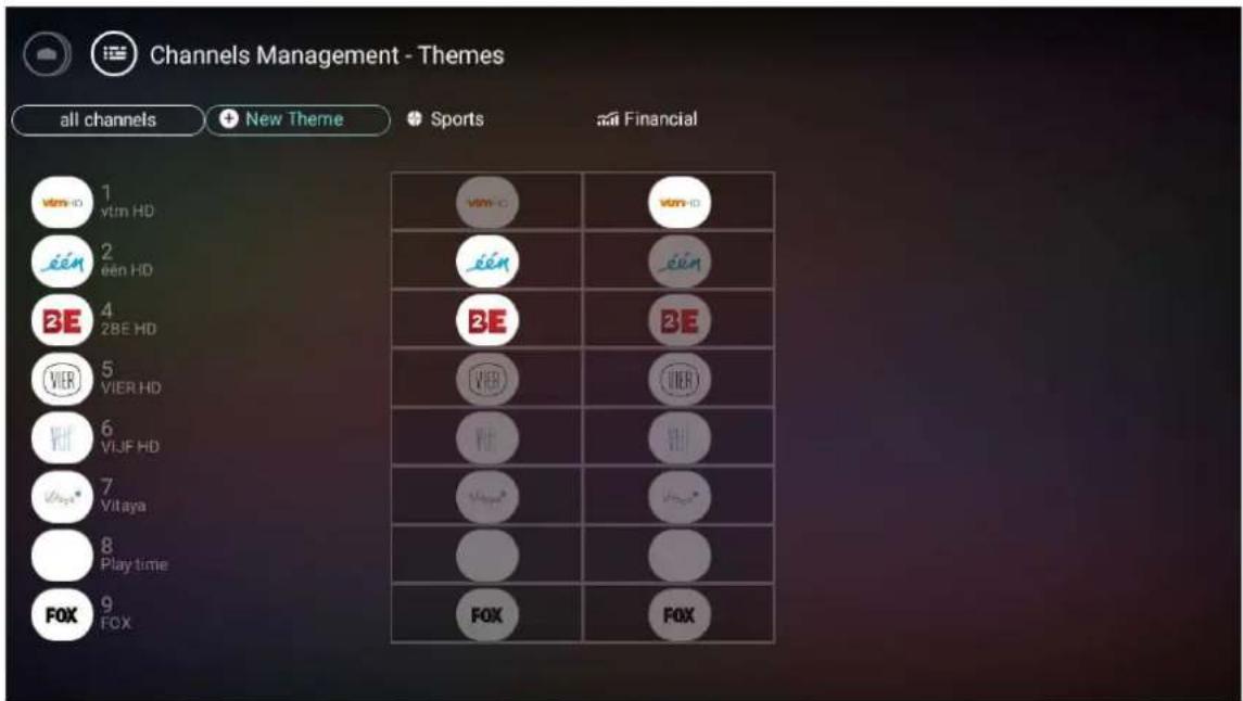 Channels Management - Themes all channels + New Theme Sports Financial 1 vtim HD 2 één HD 3E 2BE HD 5 VIER HD 6 VIJF HD 7 Vaya 8 Play time FOX 9 FOX