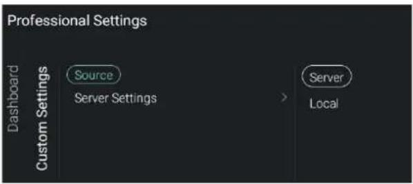 Professional Settings Dashboard Custom Settings Source Server Settings Server Local