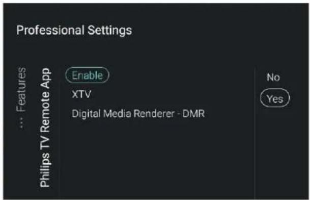 Professional Settings ... Features Philips TV Remote App Enable XTV Digital Media Renderer - DMR No Yes