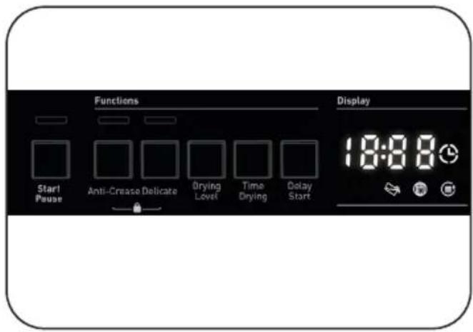 Functions Start Pause Anti-Crease Delicate Drying Level Time Drying Delay Start Display 18:88