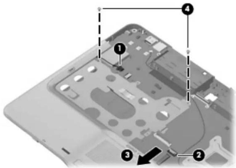 Laptop interior diagram with numbered annotations pointing to internal components.