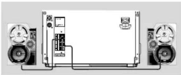 Diagram of a dual-chamber electronic device connected to two speakers (no text or symbols visible)