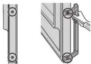 Technical illustration of a mechanical component with two views (front and side), showing a hand adjusting a pin (no text or symbols present)