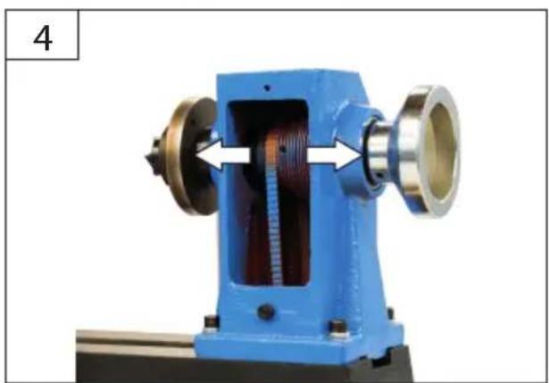 Blue industrial machine with internal components and a metallic shaft, no visible text or symbols.