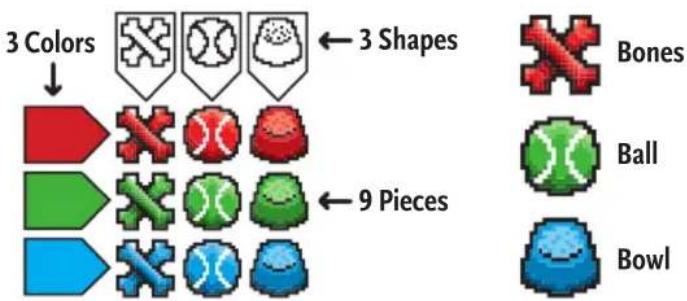 3 Colors 3 Shapes Bones Ball 9 Pieces Bowl