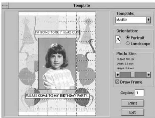 Template I'M GOING TO BE 7 YEARS OLD! PLEASE COME TO MY BIRTHDAY PARTY. Template: Matte Orientation: A ● Portrait ○ Landscape Photo Size: Output: 160 dpi, Width: 3.9 inch, Height: 5.4 inch Draw Frame Copies: 1 Print Exit