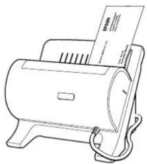 Line drawing of a printer with paper and paper roll (no text or symbols)