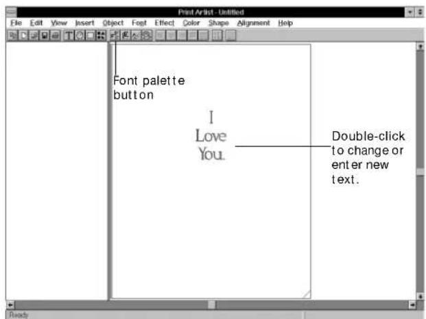 Font palette button. I Love You. Double-click to change or enter new text.