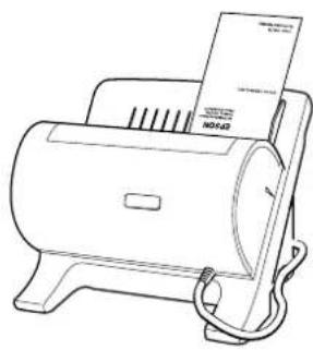 Line drawing of a portable printer with a paper sheet, no text or symbols present.