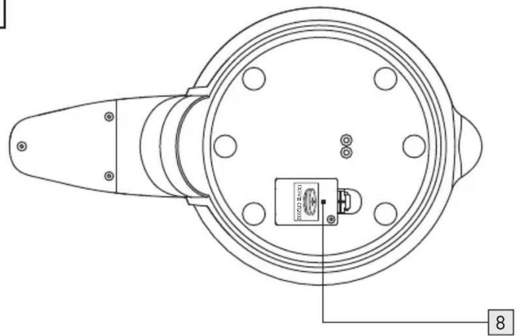 Technical diagram of a mechanical component with labeled parts and connection points