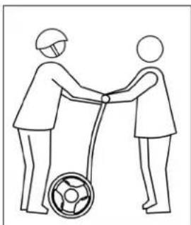 Line drawing of two figures shaking hands with a wheel (no text or symbols)